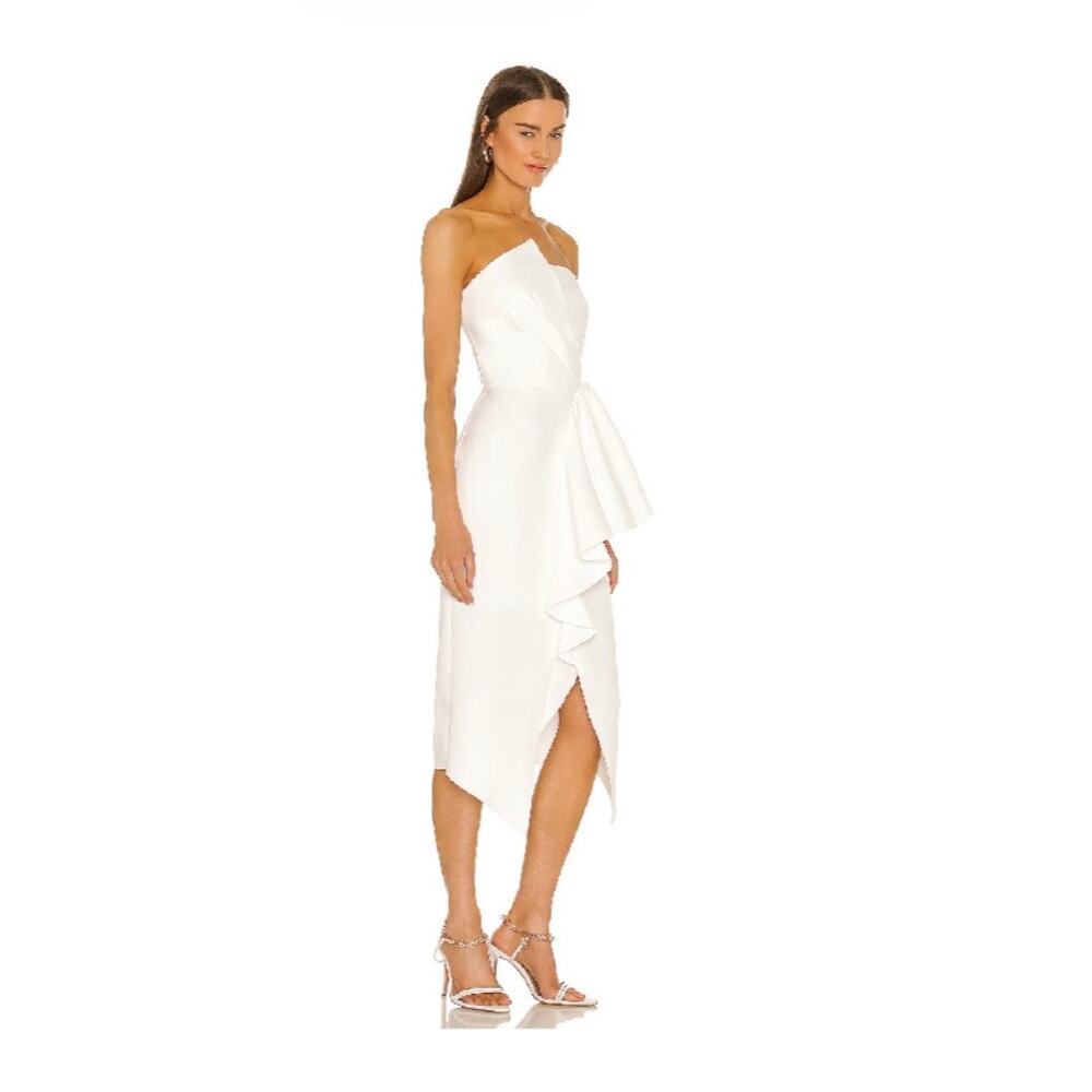 Elliatt Strapless Midi Dress With Cascading Ruffle Detail in Ivory Size Medium